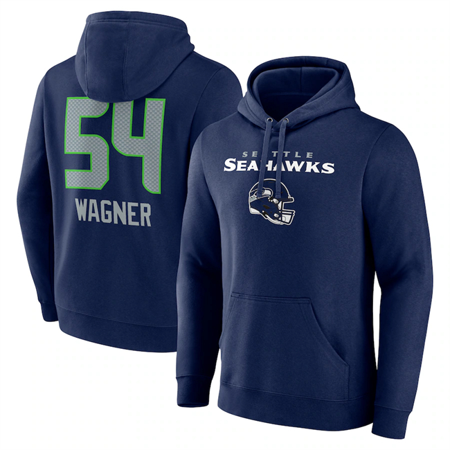 Men's Seattle Seahawks #54 Navy Team Wordmark Player Name & Number Pullover Hoodie